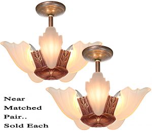 Near Matched Pair of Art Deco 5-Shade Chandeliers by Estellite (SOLD EACH) (ANT-1214)